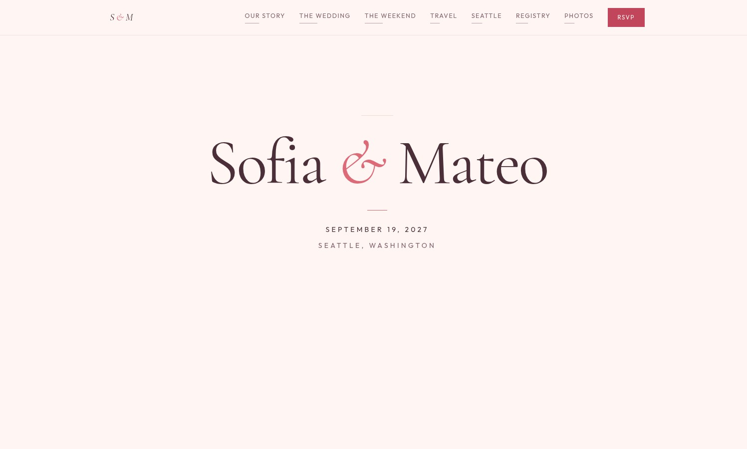 A wedding website designed for Sofia and Mateo